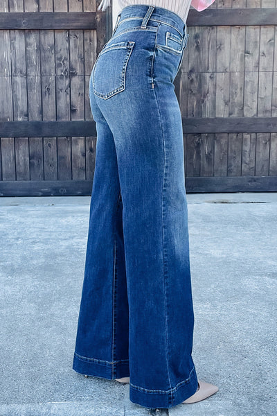 Multitrust Women's High-Waisted Wide-Leg Flared Jeans