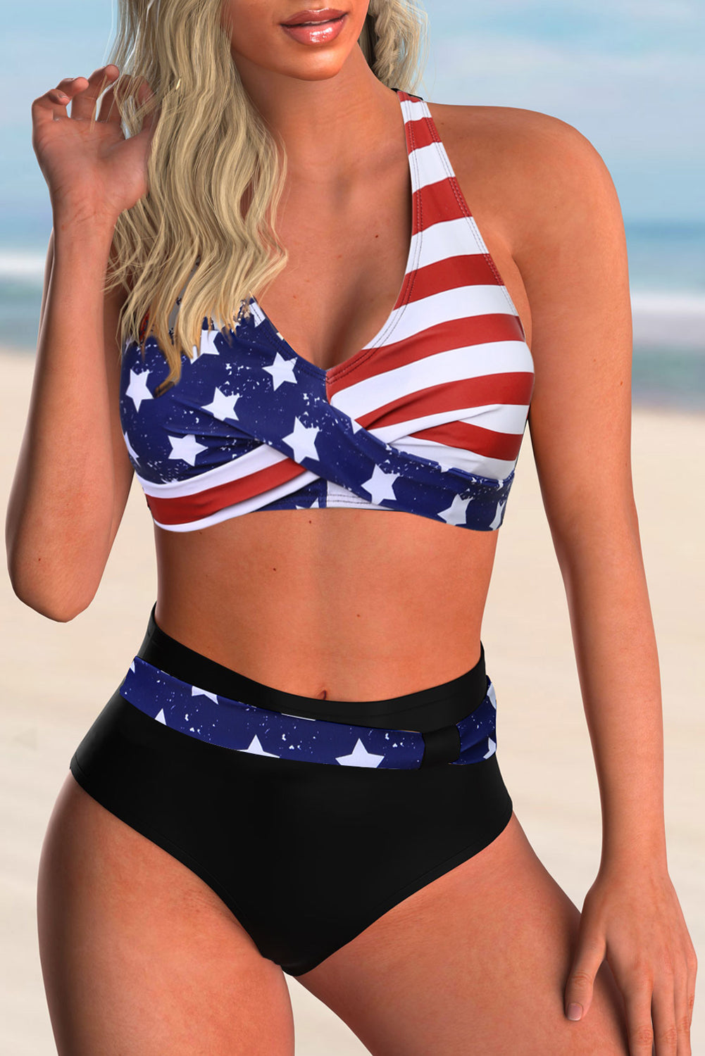 Tankini Swimsuits for Women Plus Size American flag Crisscross Back  Swimskirt Two Piece Bathing Suits 