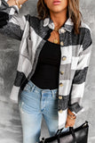 Womens Long Sleeve Plaid Shirts Flannel Lapel Button Down Shacket Jacket Coats