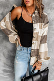 Womens Long Sleeve Plaid Shirts Flannel Lapel Button Down Shacket Jacket Coats