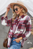 Womens Long Sleeve Plaid Shirts Flannel Lapel Button Down Shacket Jacket Coats