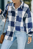 Womens Long Sleeve Plaid Shirts Flannel Lapel Button Down Shacket Jacket Coats