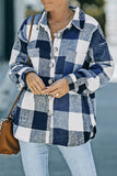 Womens Long Sleeve Plaid Shirts Flannel Lapel Button Down Shacket Jacket Coats