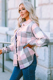 Womens Long Sleeve Plaid Shirts Flannel Lapel Button Down Shacket Jacket Coats