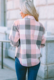 Womens Long Sleeve Plaid Shirts Flannel Lapel Button Down Shacket Jacket Coats