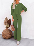 LC275002-209-S, LC275002-209-M, LC275002-209-L, LC275002-209-XL, Light green Women's 2 Piece Outfit Sweater Set Long Sleeve Crop Knit Top and Wide Leg Long Pants Sweatsuit