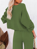 LC275002-209-S, LC275002-209-M, LC275002-209-L, LC275002-209-XL, Light green Women's 2 Piece Outfit Sweater Set Long Sleeve Crop Knit Top and Wide Leg Long Pants Sweatsuit