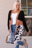 LC2541430-2-S, LC2541430-2-M, LC2541430-2-L, LC2541430-2-XL, LC2541430-2-2XL, Black Western Pattern Cow Patchwork Open Front Cardigan