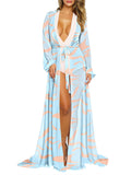 Long Sleeve Sheer Mesh Maxi Beach Cover Up For Women