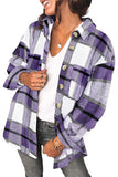 Womens Long Sleeve Plaid Shirts Flannel Lapel Button Down Shacket Jacket Coats