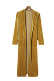 LC2541539-7-S, LC2541539-7-M, LC2541539-7-L, LC2541539-7-XL, LC2541539-7-2XL, Yellow Velvet Open Front Pocketed Long Cardigan