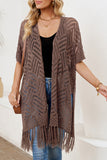 LC2541328-17, Brown Loose Knitwear Kimono with Slits