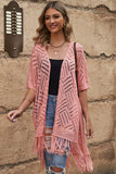 LC2541328-10, Pink Loose Knitwear Kimono with Slits