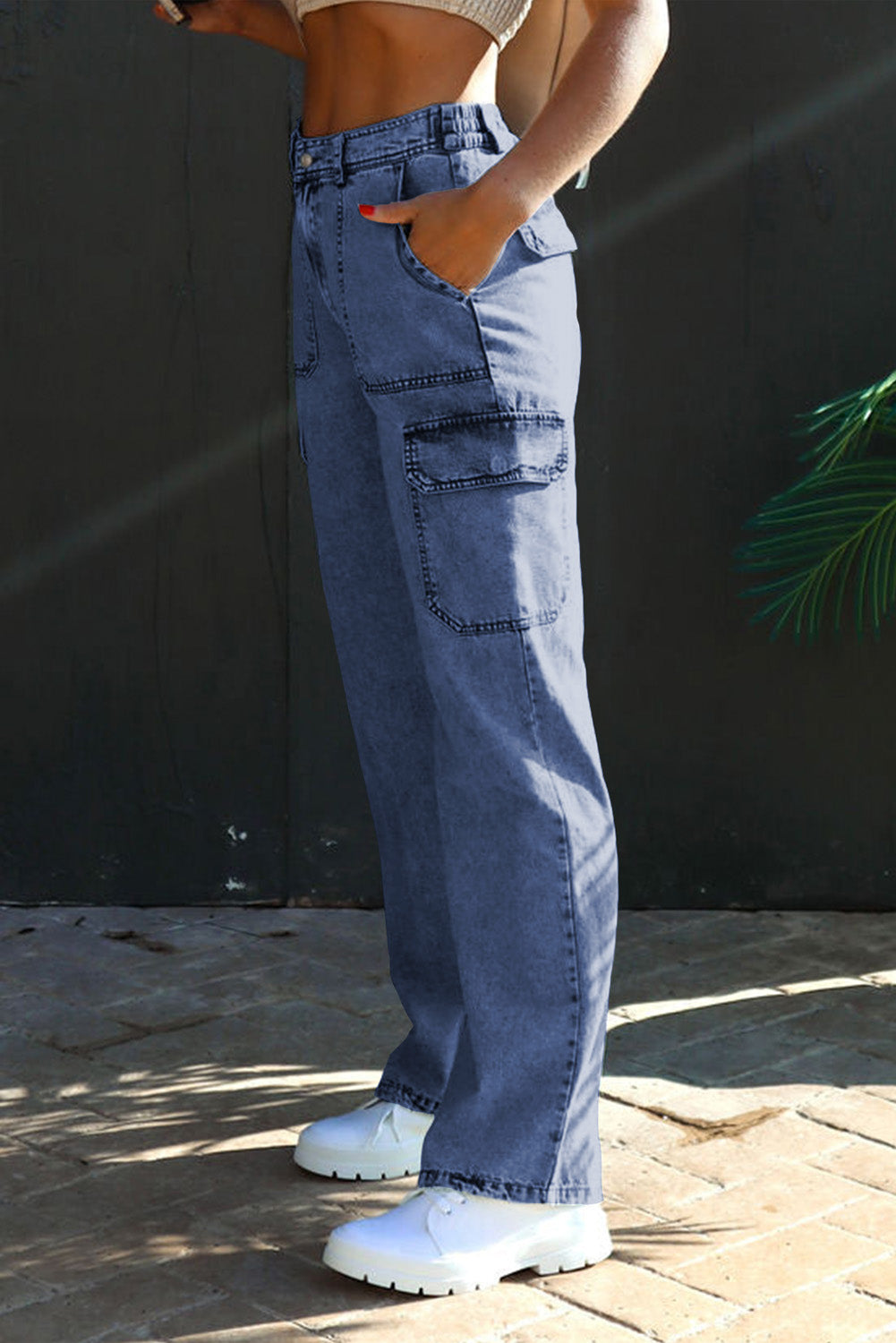  LEWGEL Women's Jeans Flap Pocket Cargo Jeans Jeans (Color :  Pink, Size : 28) : Clothing, Shoes & Jewelry