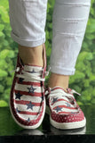 Womens Star & Stripe Print Slip-on Canvas Flat Sneakers Loafers Shoes