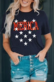 LC25221221-5-S, LC25221221-5-M, LC25221221-5-L, LC25221221-5-XL, LC25221221-5-2XL, Blue MERICA Star Print Short Sleeve Graphic Tee