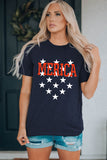 LC25221221-5-S, LC25221221-5-M, LC25221221-5-L, LC25221221-5-XL, LC25221221-5-2XL, Blue MERICA Star Print Short Sleeve Graphic Tee