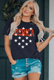 LC25221221-5-S, LC25221221-5-M, LC25221221-5-L, LC25221221-5-XL, LC25221221-5-2XL, Blue MERICA Star Print Short Sleeve Graphic Tee