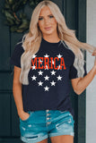 LC25221221-5-S, LC25221221-5-M, LC25221221-5-L, LC25221221-5-XL, LC25221221-5-2XL, Blue MERICA Star Print Short Sleeve Graphic Tee