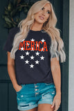 LC25221221-5-S, LC25221221-5-M, LC25221221-5-L, LC25221221-5-XL, LC25221221-5-2XL, Blue MERICA Star Print Short Sleeve Graphic Tee