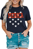 Women's MERICA Star Print Short Sleeve Tee Relaxed Fit Graphic Tee