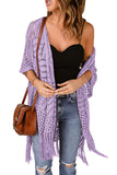 LC2541328-8, Purple Loose Knitwear Kimono with Slits