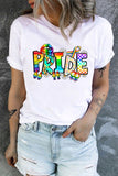 LC25221332-1-S, LC25221332-1-M, LC25221332-1-L, LC25221332-1-XL, LC25221332-1-2XL, White Gay Pride Shirts Women Graphic Tee Casual Summer Short Sleeve Tops