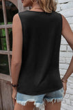 LC2569522-2-S, LC2569522-2-M, LC2569522-2-L, LC2569522-2-XL, Black Laser Cut Slits Twist Front Tank Top