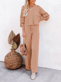 LC275002-21-S, LC275002-21-M, LC275002-21-L, LC275002-21-XL, Nude Women's 2 Piece Outfit Sweater Set Long Sleeve Crop Knit Top and Wide Leg Long Pants Sweatsuit