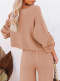 LC275002-21-S, LC275002-21-M, LC275002-21-L, LC275002-21-XL, Nude Women's 2 Piece Outfit Sweater Set Long Sleeve Crop Knit Top and Wide Leg Long Pants Sweatsuit