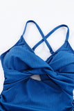 LC443640-4-S, LC443640-4-M, LC443640-4-L, LC443640-4-XL, LC443640-4-2XL, Sky Blue Ribbed Sexy Cutout Ruched Monokini