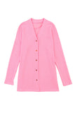 LC2541899-10-S, LC2541899-10-M, LC2541899-10-L, LC2541899-10-XL, Pink Waffle Knit Dropped Shoulder Cardigan