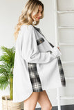 LC854302-1-S, LC854302-1-M, LC854302-1-L, LC854302-1-XL, LC854302-1-2XL, White Plaid Patchwork Waffle Thermal Knit Shacket