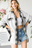 LC854302-1-S, LC854302-1-M, LC854302-1-L, LC854302-1-XL, LC854302-1-2XL, White Plaid Patchwork Waffle Thermal Knit Shacket