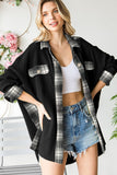 LC854302-2-S, LC854302-2-M, LC854302-2-L, LC854302-2-XL, LC854302-2-2XL, Black Plaid Patchwork Waffle Thermal Knit Shacket