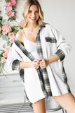 LC854302-1-S, LC854302-1-M, LC854302-1-L, LC854302-1-XL, LC854302-1-2XL, White Plaid Patchwork Waffle Thermal Knit Shacket