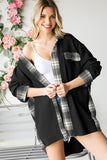 LC854302-2-S, LC854302-2-M, LC854302-2-L, LC854302-2-XL, LC854302-2-2XL, Black Plaid Patchwork Waffle Thermal Knit Shacket