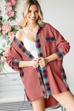 LC854302-3-S, LC854302-3-M, LC854302-3-L, LC854302-3-XL, LC854302-3-2XL, Red Plaid Patchwork Waffle Thermal Knit Shacket