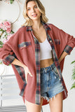 LC854302-3-S, LC854302-3-M, LC854302-3-L, LC854302-3-XL, LC854302-3-2XL, Red Plaid Patchwork Waffle Thermal Knit Shacket