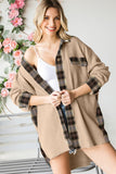 LC854302-18-S, LC854302-18-M, LC854302-18-L, LC854302-18-XL, LC854302-18-2XL, Apricot Plaid Patchwork Waffle Thermal Knit Shacket