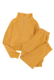 LC2611530-7-S, LC2611530-7-M, LC2611530-7-L, LC2611530-7-XL, LC2611530-7-2XL, Yellow Half Zip Sweatshirt and Sweatpants Sports Set