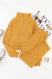 LC2611530-7-S, LC2611530-7-M, LC2611530-7-L, LC2611530-7-XL, LC2611530-7-2XL, Yellow Half Zip Sweatshirt and Sweatpants Sports Set