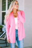 LC2541899-10-S, LC2541899-10-M, LC2541899-10-L, LC2541899-10-XL, Pink Waffle Knit Dropped Shoulder Cardigan