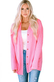 LC2541899-10-S, LC2541899-10-M, LC2541899-10-L, LC2541899-10-XL, Pink Waffle Knit Dropped Shoulder Cardigan