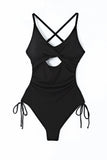 LC443640-2-S, LC443640-2-M, LC443640-2-L, LC443640-2-XL, LC443640-2-2XL, Black Ribbed Sexy Cutout Ruched Monokini