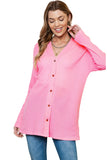 LC2541899-10-S, LC2541899-10-M, LC2541899-10-L, LC2541899-10-XL, Pink Waffle Knit Dropped Shoulder Cardigan