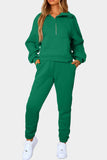 LC2611530-9-S, LC2611530-9-M, LC2611530-9-L, LC2611530-9-XL, LC2611530-9-2XL, Green Half Zip Sweatshirt and Sweatpants Sports Set