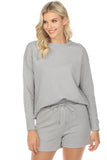 LC625104-11-S, LC625104-11-M, LC625104-11-L, LC625104-11-XL, LC625104-11-2XL, Gray Textured Long Sleeve Top and Drawstring Shorts Set