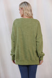 LC25314678-9-S, LC25314678-9-M, LC25314678-9-L, LC25314678-9-XL, LC25314678-9-2XL, Green Drop Shoulder Ribbed Trim Oversized Sweatshirt