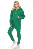 LC2611530-9-S, LC2611530-9-M, LC2611530-9-L, LC2611530-9-XL, LC2611530-9-2XL, Green Half Zip Sweatshirt and Sweatpants Sports Set